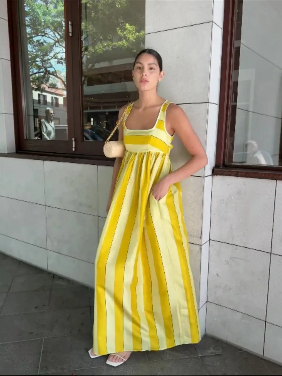 Oroton Slub Silk Striped Sundress Size 14 Strappy Maxi Gown - Image 6