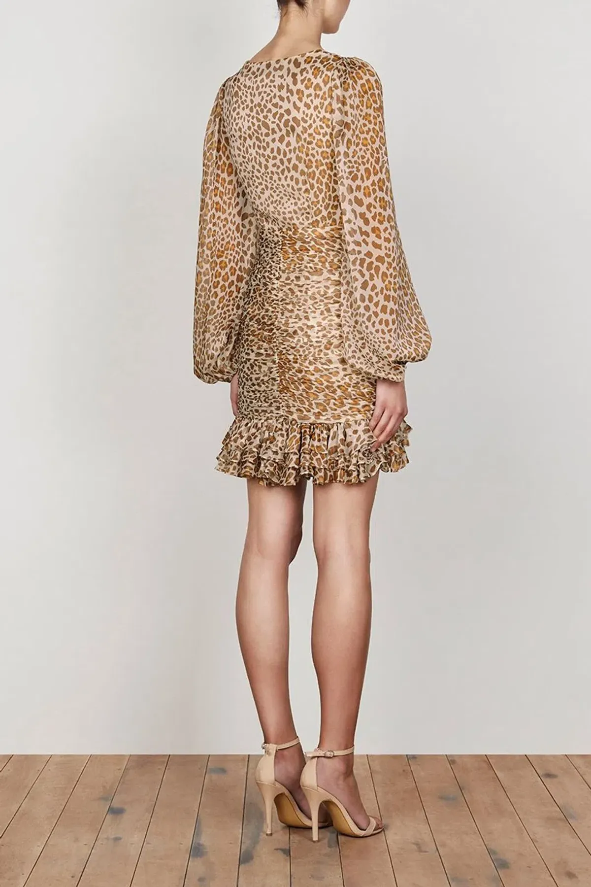 Shona Joy Ghetty Plunged Ruched Mini Dress Animal Print Size 6 - Image 2