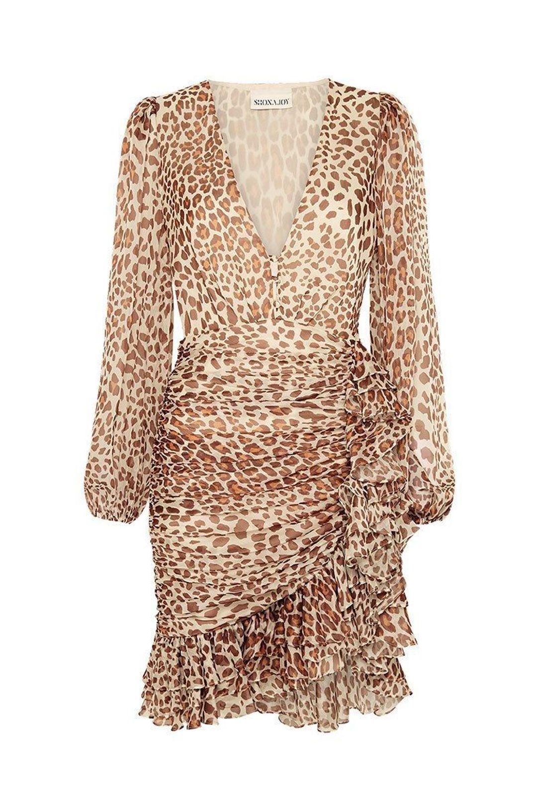 Shona Joy Ghetty Plunged Ruched Mini Dress Animal Print Size 6 for rent on The Volte - main image
