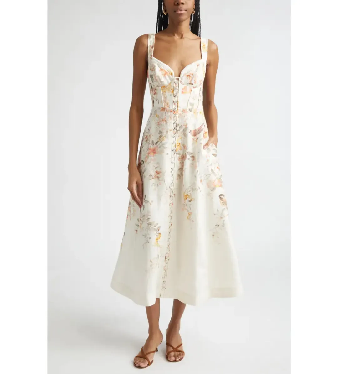 Zimmermann Luna Buttoned Picnic Midi Dress in Cream Songbird Size 2/AU12 for rent on The Volte - main image