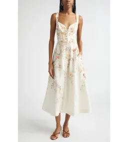 Zimmermann Luna Buttoned Picnic Midi Dress in Cream Songbird Size 2/AU12 for rent on The Volte - image 1