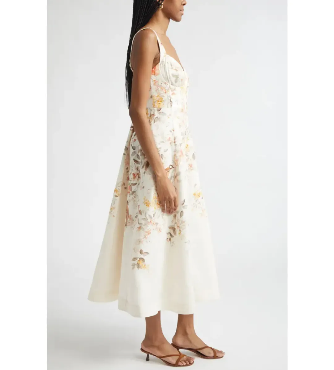 Zimmermann Luna Buttoned Picnic Midi Dress in Cream Songbird Size 2/AU12 for rent on The Volte - main image