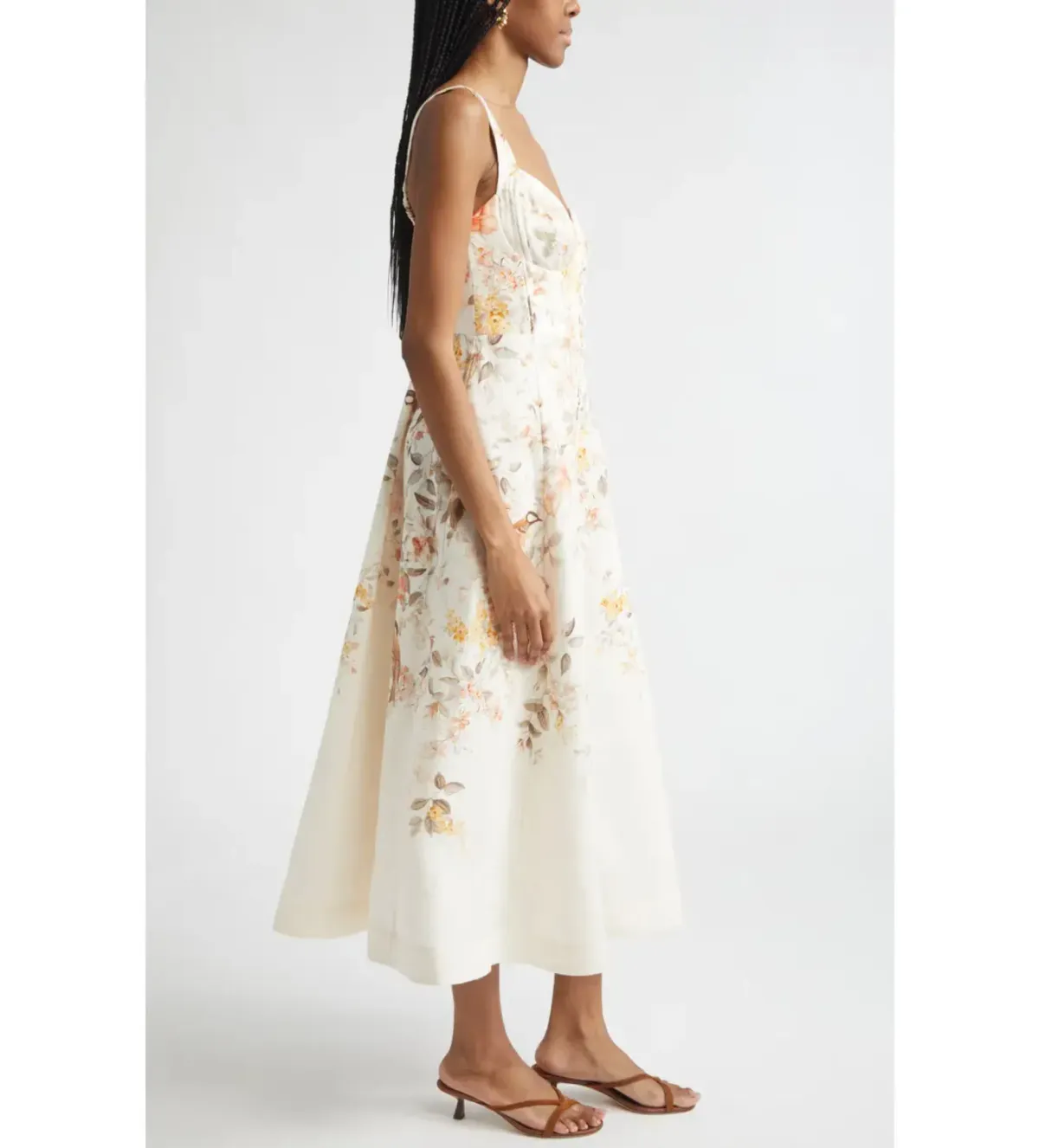 Zimmermann Luna Buttoned Picnic Midi Dress in Cream Songbird Size 2/AU12 - Image 4