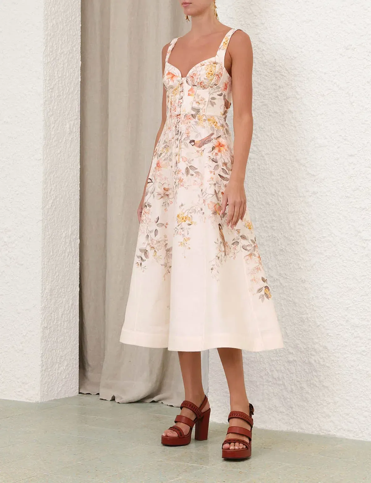 💙 ZIMMERMAN Luna Buttoned Picnic Midi Dress – Cream Songbird Floral – Size 12 AU (Sz 2)💙 - Image 2