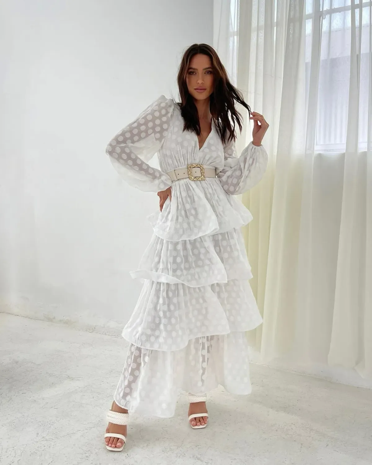 Sheike Greta Dobby Maxi Polka Dot Dress 16 for rent on The Volte - main image