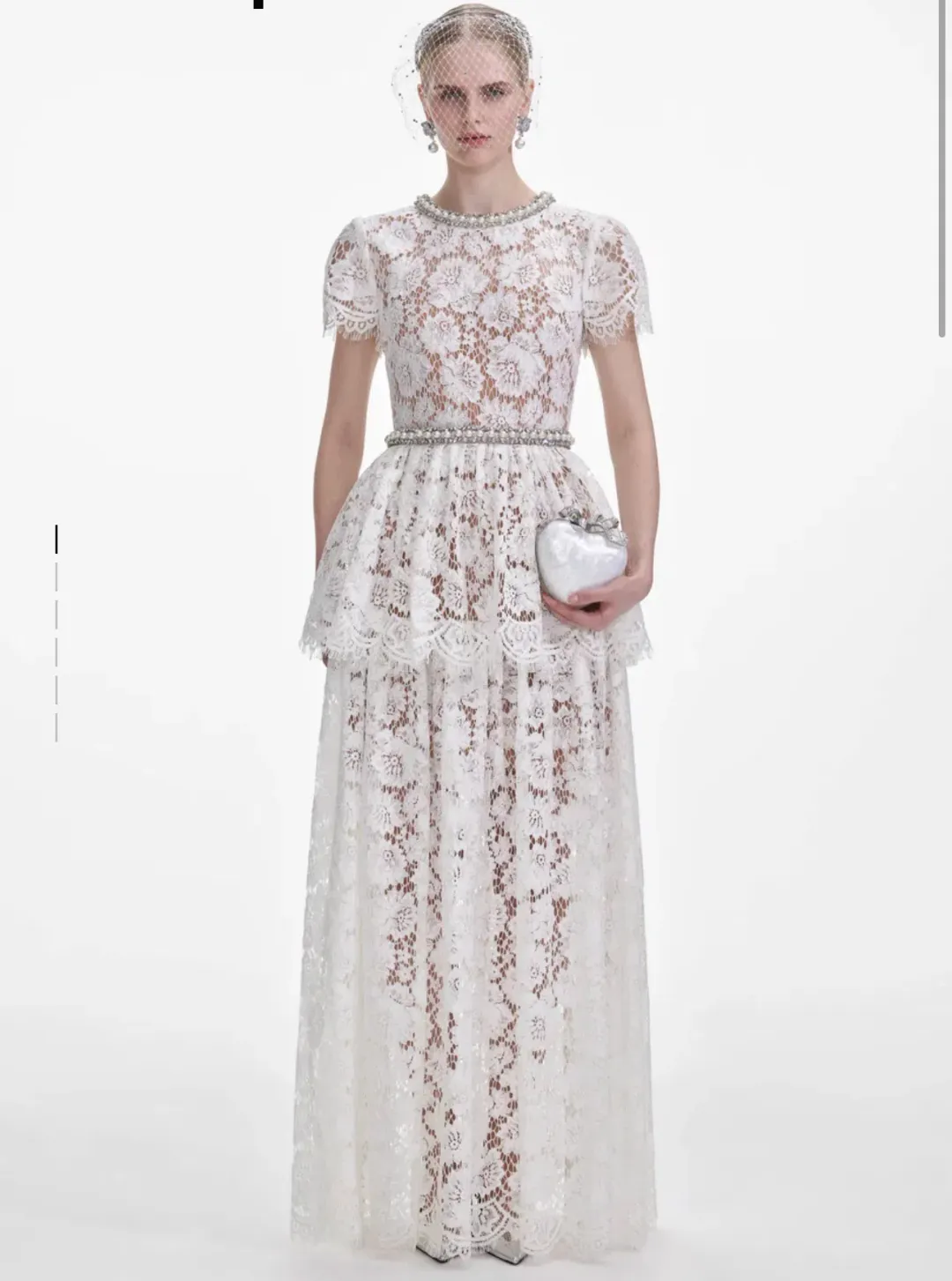Self Portrait White Lace Tiered Maxi Dress - size 10 for rent on The Volte - main image