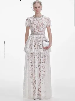 Self Portrait White Lace Tiered Maxi Dress - size 10 for rent on The Volte - image 1