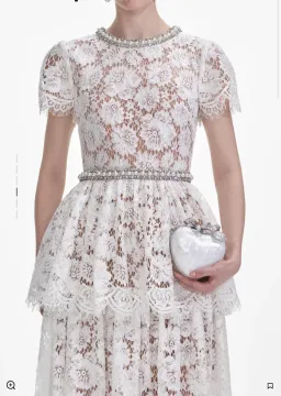 Self Portrait White Lace Tiered Maxi Dress - size 10 for rent on The Volte - image 4