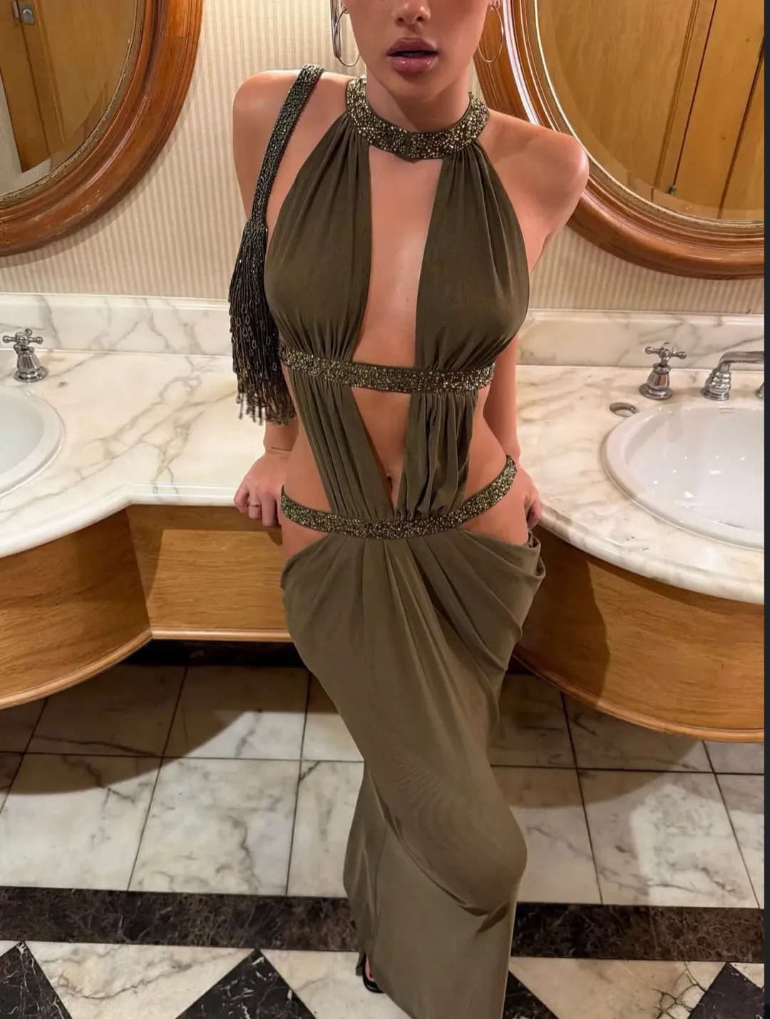Jaded London 6AM Cut Out Maxi Dress in Moss for rent on The Volte - main image