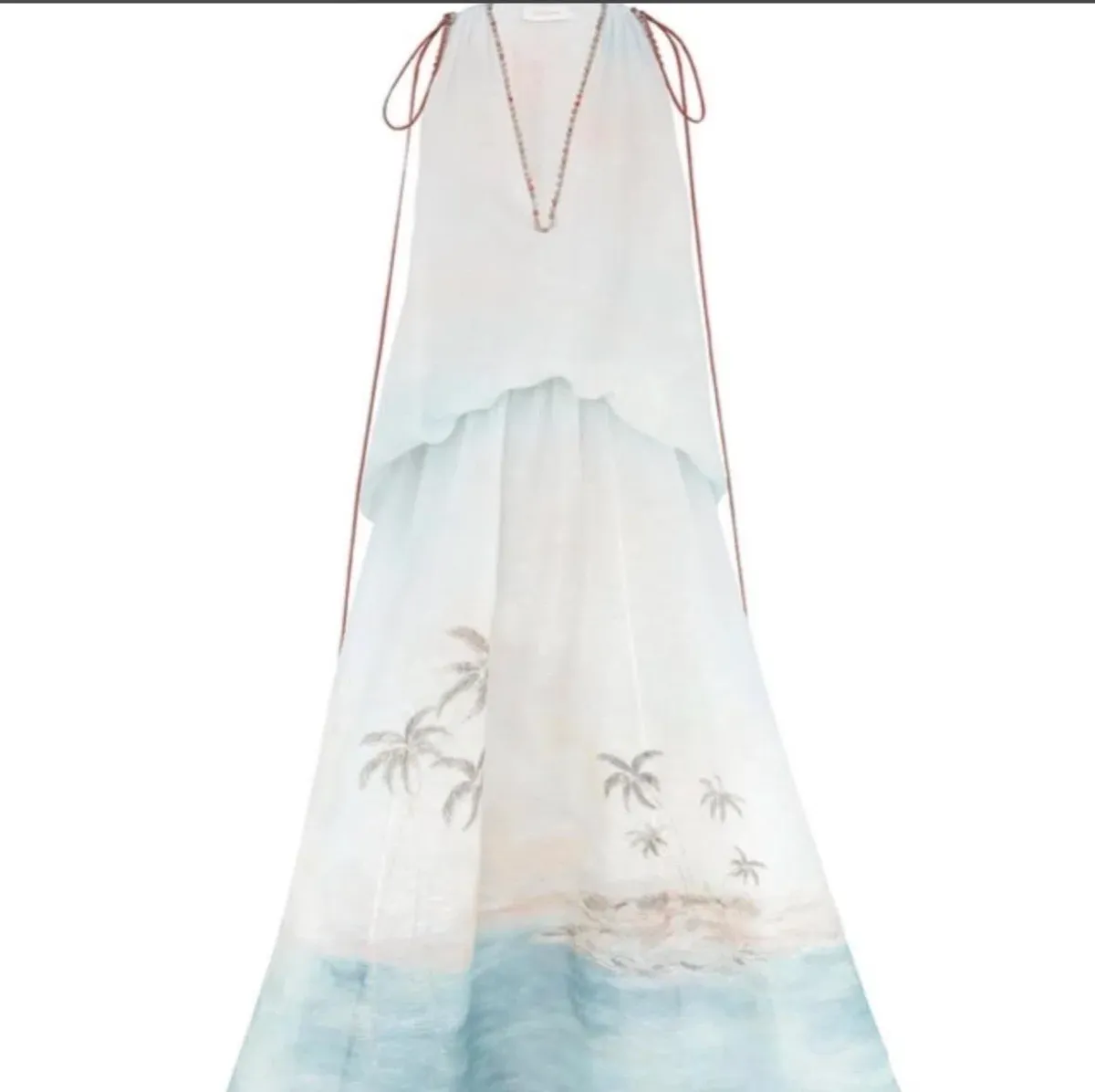 Zimmermann Illuminate plunge gown features a scenic palm tree print and beaded neckline details - Image 3