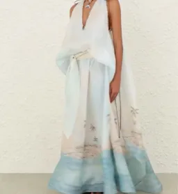 Zimmermann Illuminate plunge gown features a scenic palm tree print and beaded neckline details for rent on The Volte - image 4