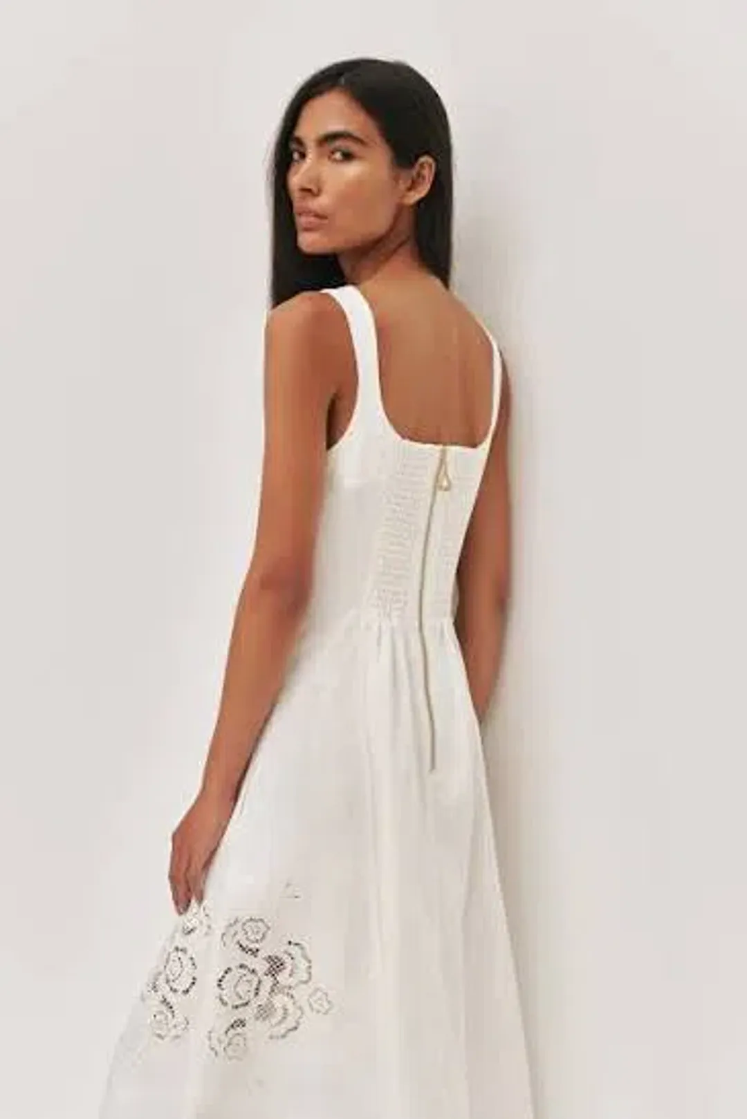 AJE Halo Embroidered Midi Dress Ivory Size 10 for rent on The Volte - main image