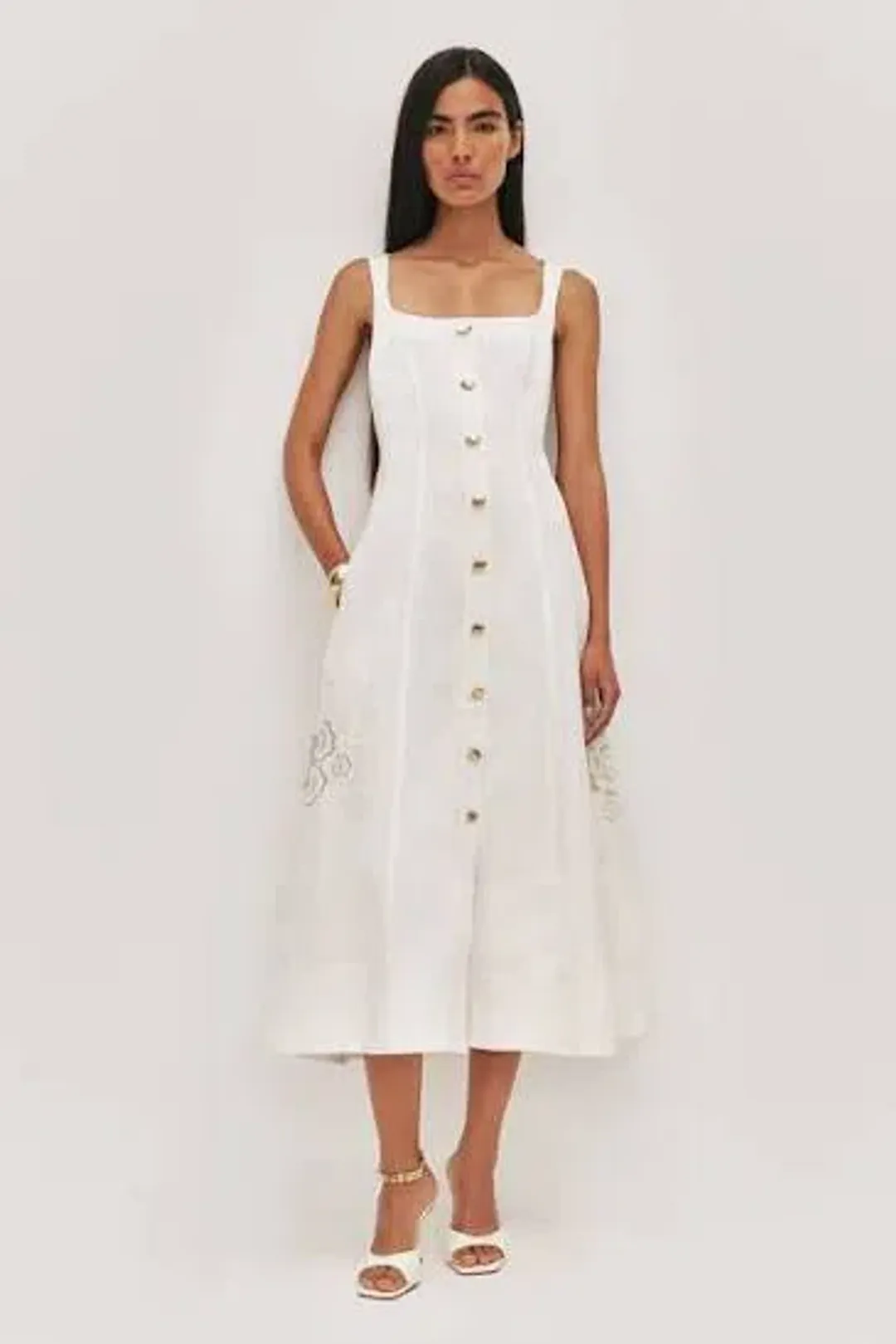 AJE Halo Embroidered Midi Dress Ivory Size 10 for rent on The Volte - main image