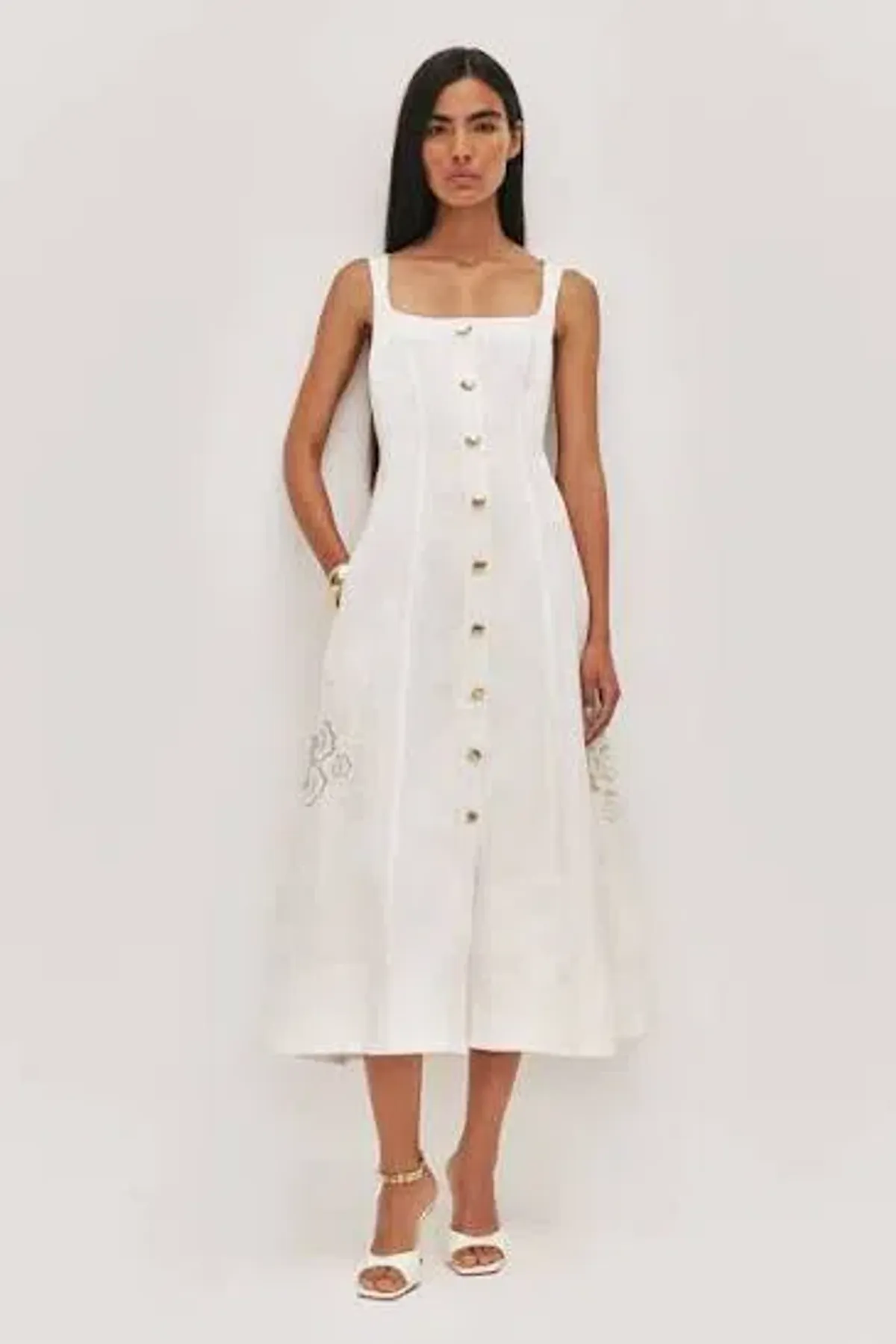 AJE Halo Embroidered Midi Dress Ivory Size 10 for rent on The Volte - main image
