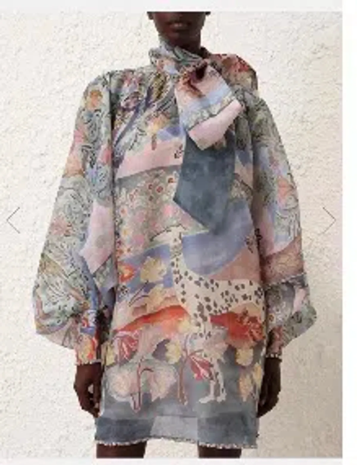 This Zimmermann Illustration Billow Shift Mini Dress in Eden Garden features voluminous sleeves and a pastel pastoral print Size Large - Image 6