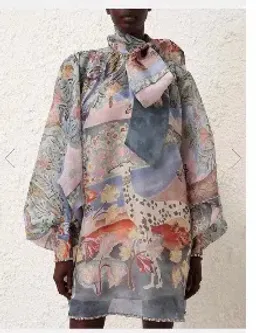 This Zimmermann Illustration Billow Shift Mini Dress in Eden Garden features voluminous sleeves and a pastel pastoral print Size Large for rent on The Volte - image 6