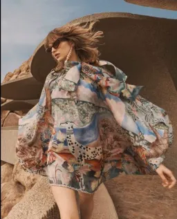 This Zimmermann Illustration Billow Shift Mini Dress in Eden Garden features voluminous sleeves and a pastel pastoral print Size Large for rent on The Volte - image 4
