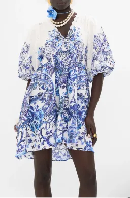 Camilla – Glaze and Graze Puff Sleeve Short Dress With Broderie Detail for rent on The Volte - image 3