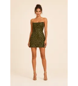 Rachel Gilbert Karter Beaded Tulle Mini Dress in Olive Size 1/AU8 for rent on The Volte - image 1