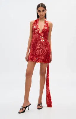 MISHA SAPPHIRE SEQUIN RED/ORANGE MINI DRESS SIZE 8 for rent on The Volte - image 2