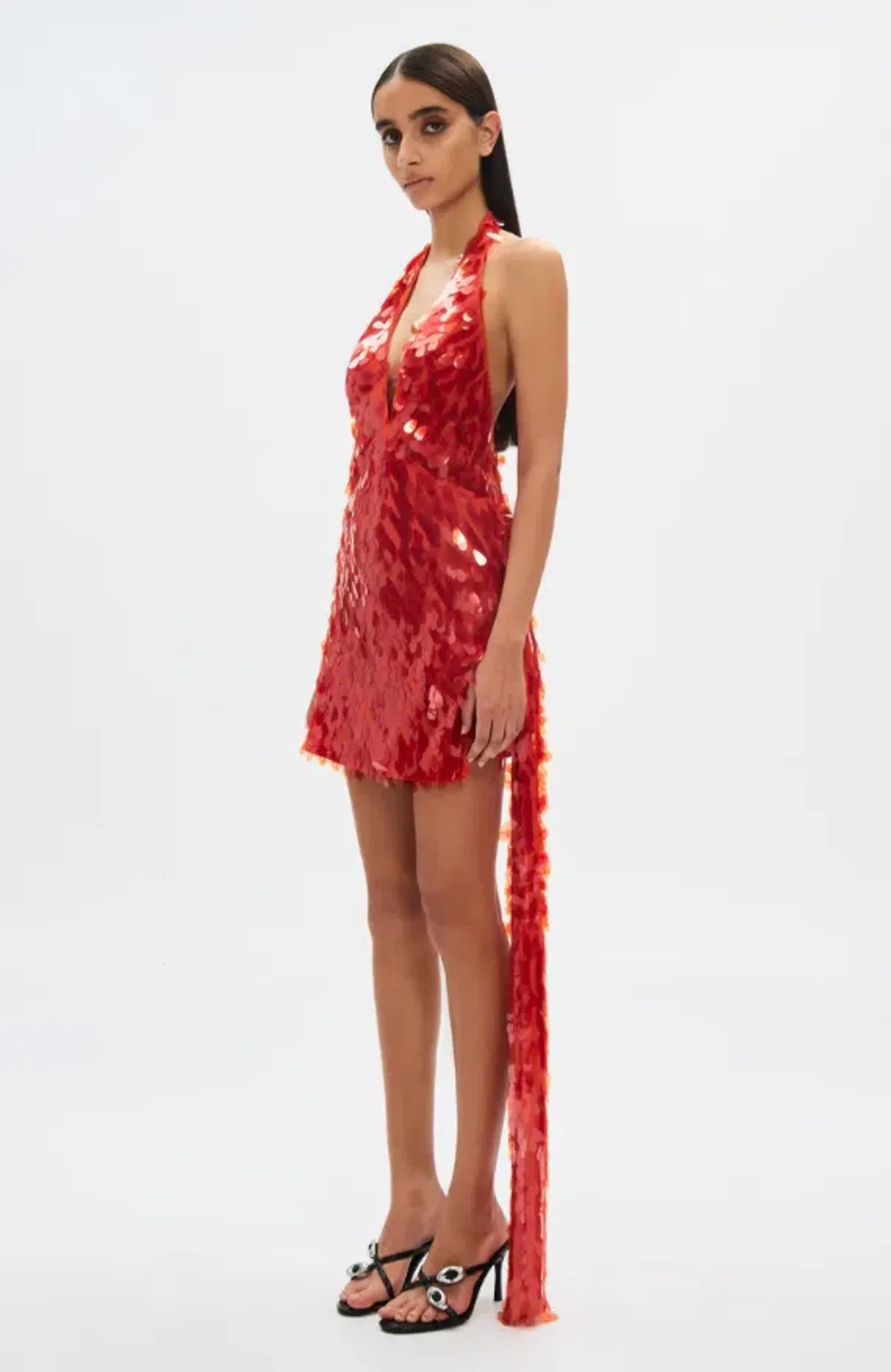 MISHA SAPPHIRE SEQUIN RED/ORANGE MINI DRESS SIZE 8 - Image 3
