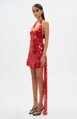 MISHA SAPPHIRE SEQUIN RED/ORANGE MINI DRESS SIZE 8 for rent on The Volte - image 3