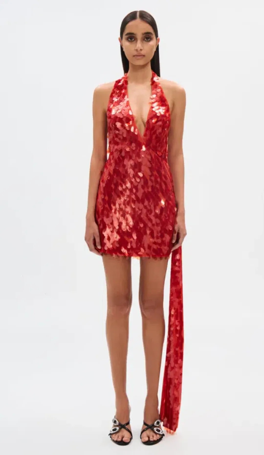 MISHA SAPPHIRE SEQUIN RED/ORANGE MINI DRESS SIZE 8 for rent on The Volte - main image