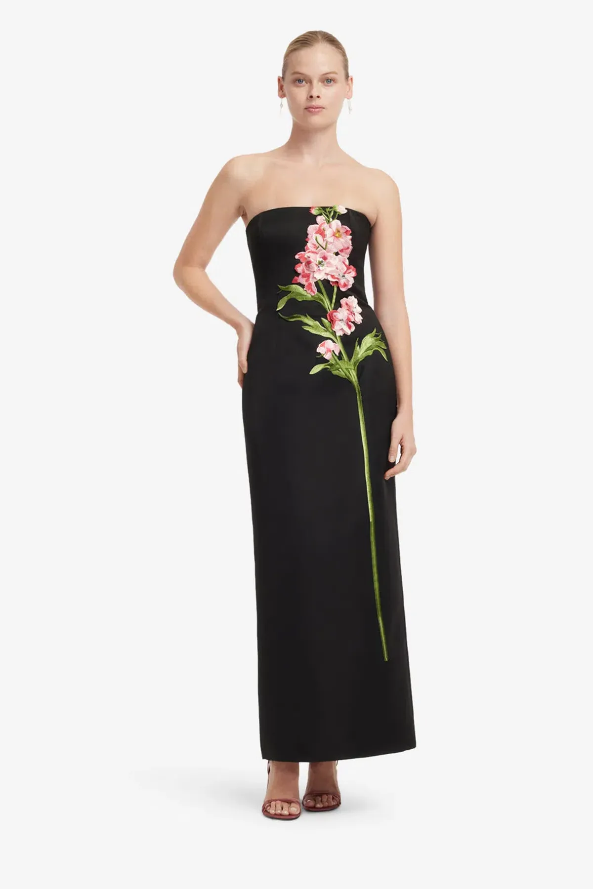 Leo Lin Rayna Embroidered Maxi Dress in Snapdragon Floral Print in Ebony Size 10 - Image 1
