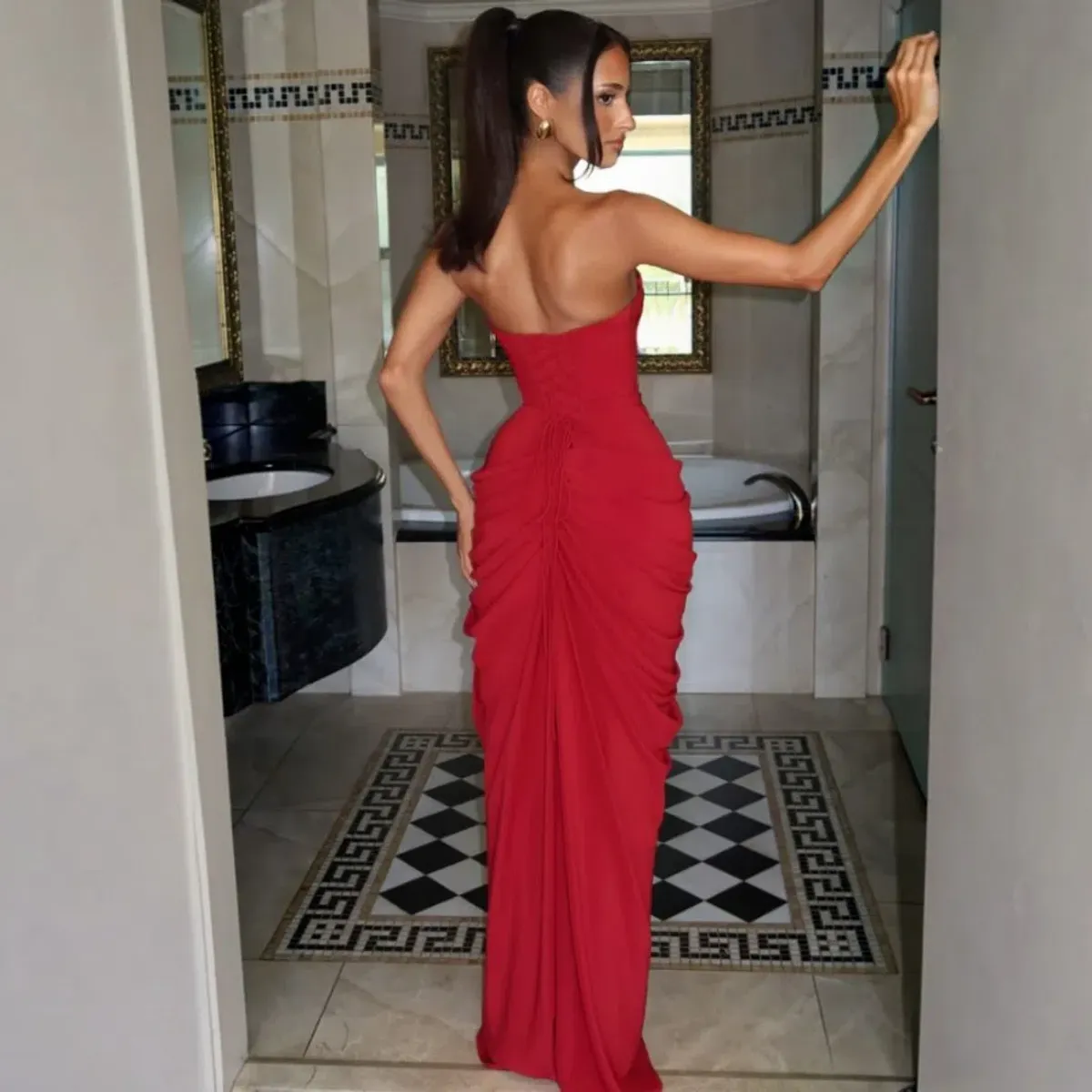 BABYBOO Cyra Maxi Dress - Deep Red Size Small - Image 3