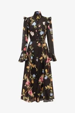 Leo Lin Katrina Butterfly Sleeve Midi Dress in Lemon Vine Print in Ebony Size 12 for rent on The Volte - image 6