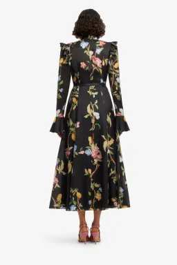 Leo Lin Katrina Butterfly Sleeve Midi Dress in Lemon Vine Print in Ebony Size 12 for rent on The Volte - image 3