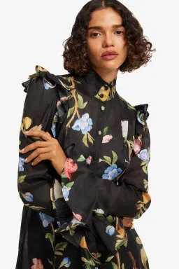 Leo Lin Katrina Butterfly Sleeve Midi Dress in Lemon Vine Print in Ebony Size 12 for rent on The Volte - image 4