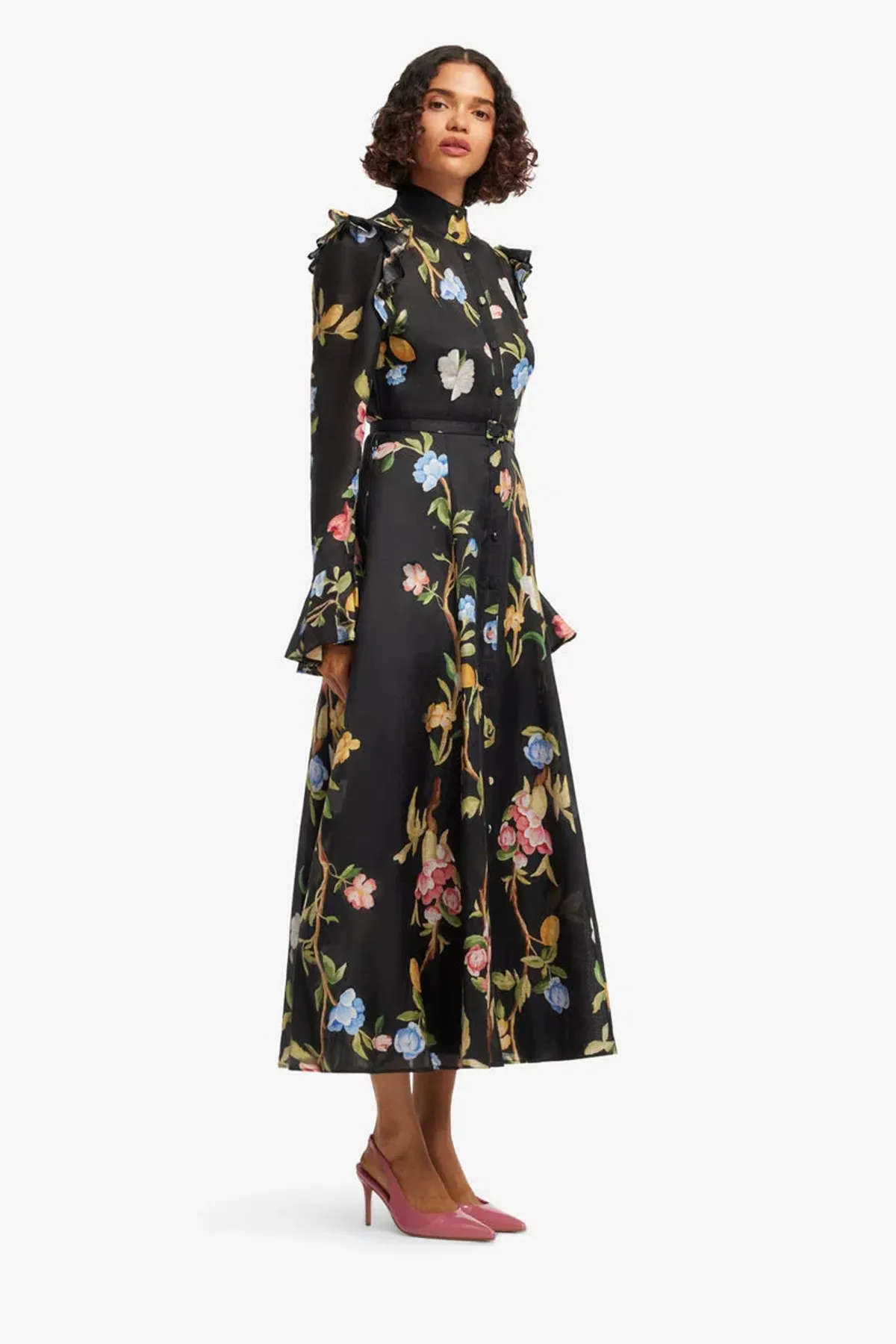 Leo Lin Katrina Butterfly Sleeve Midi Dress in Lemon Vine Print in Ebony Size 10 - Image 2