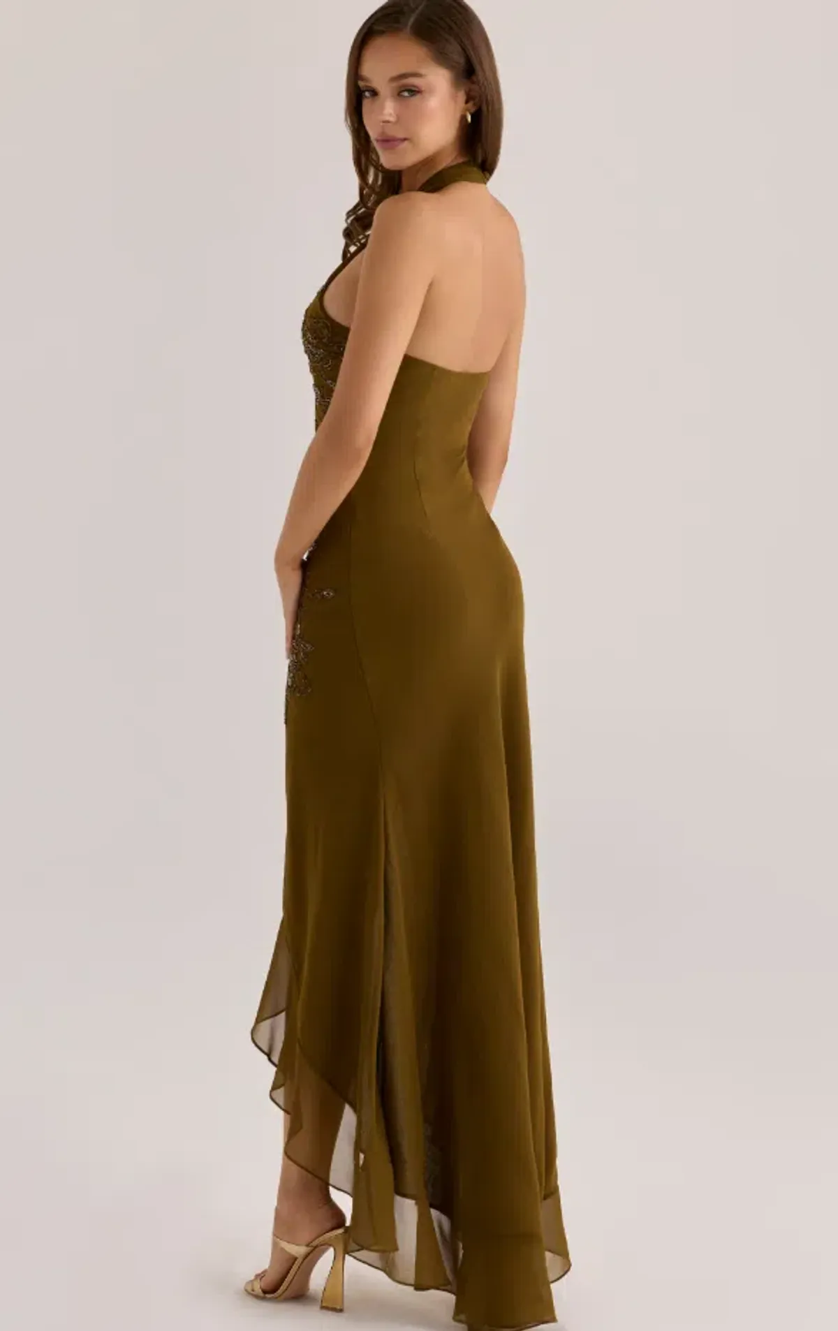House of CB Raquel bronze georgette hand embellished beaded halter maxi dress Size S - Image 2