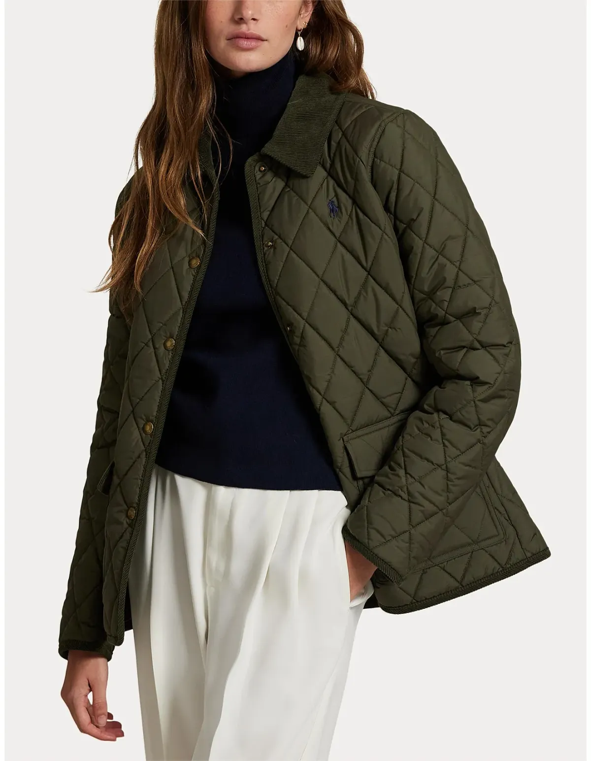 Polo Ralph Lauren Corduroy-Trim Quilted Barn Jacket L Green - Image 1