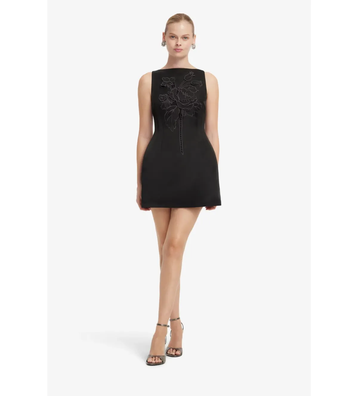 Leo Lin Ali Appliqué Boat Neck Mini Dress in Black Size AU 10 - Image 2