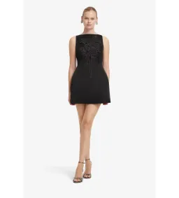 Leo Lin Ali Appliqué Boat Neck Mini Dress in Black Size AU 10 for rent on The Volte - image 2