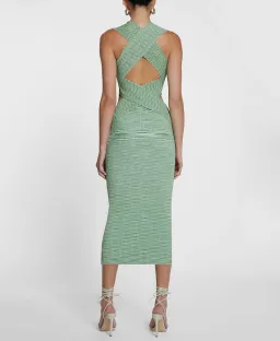 BY JOHNNY LEORA LATICE KNIT MIDI DRESS IN MATCHA SIZE 8 for rent on The Volte - image 3