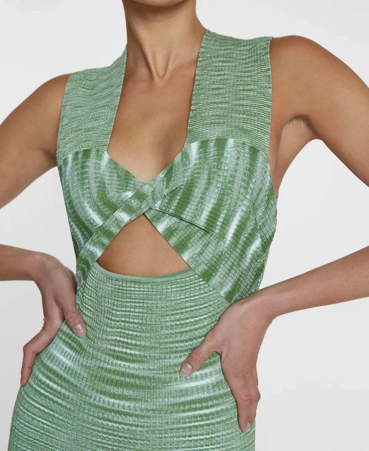 BY JOHNNY LEORA LATICE KNIT MIDI DRESS IN MATCHA SIZE 8 - Image 2