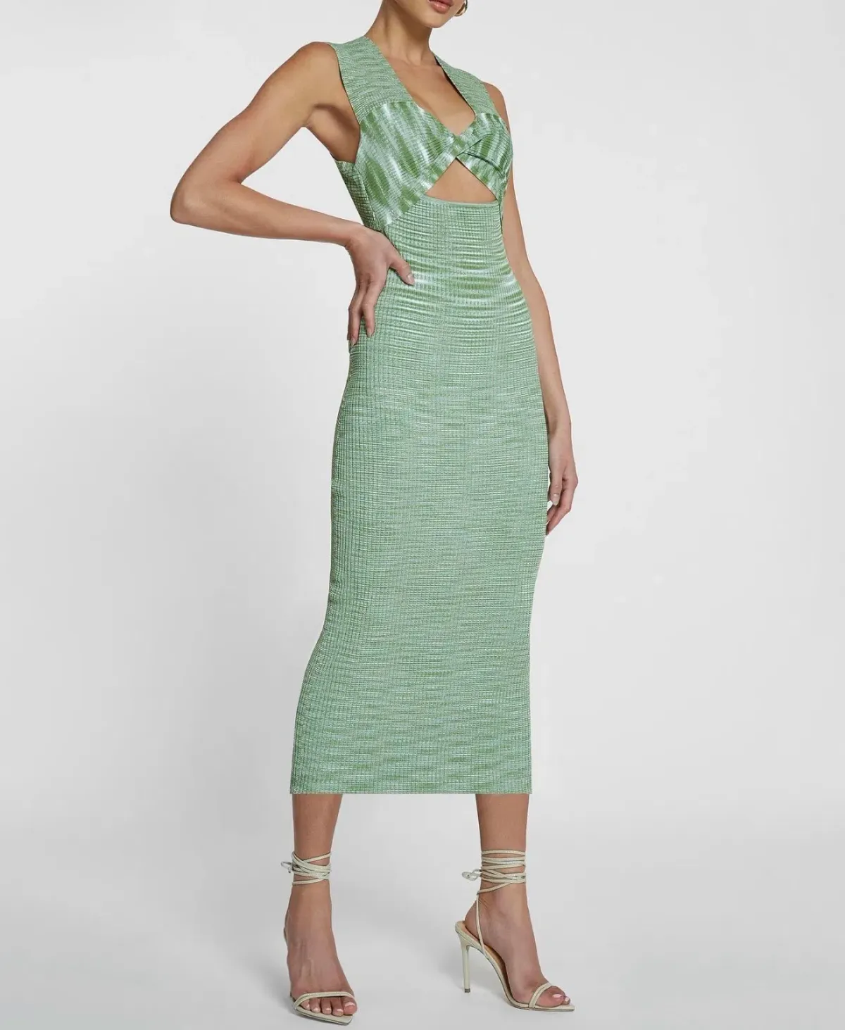 BY JOHNNY LEORA LATICE KNIT MIDI DRESS IN MATCHA SIZE 8 - Image 4