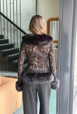 Sneaky Link - Ella Squire Lace Fur Trim Top Black for rent on The Volte - image 4