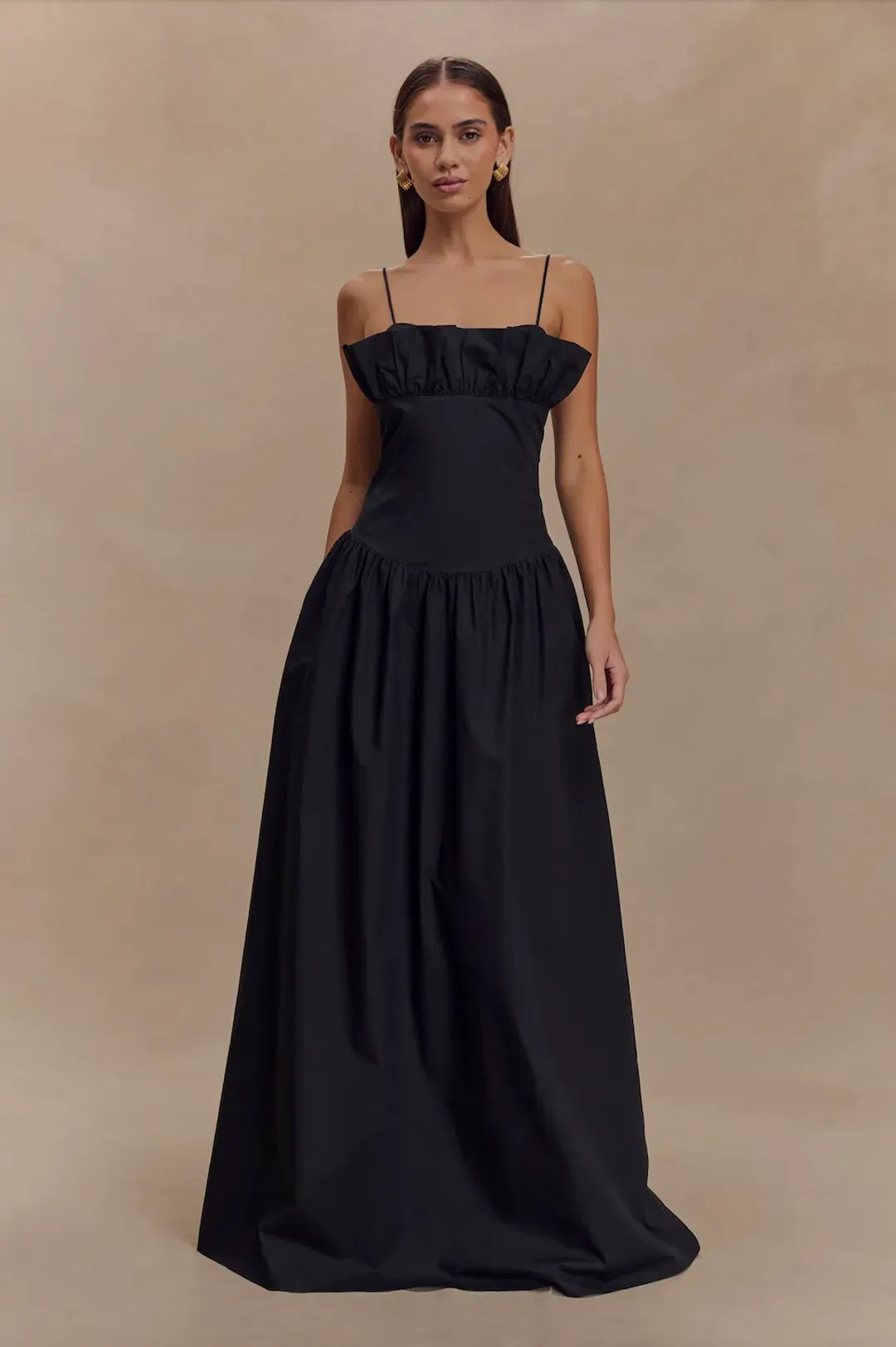 Meshki Cotton Frill Maxi Dress Black XXS for rent on The Volte - main image