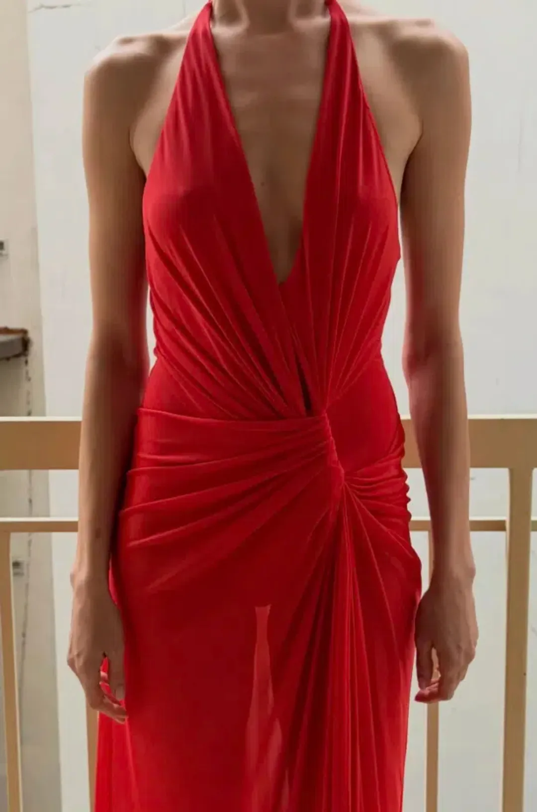 Xanthi V Neck Maxi Dress | Flame - Size 10 for rent on The Volte - main image