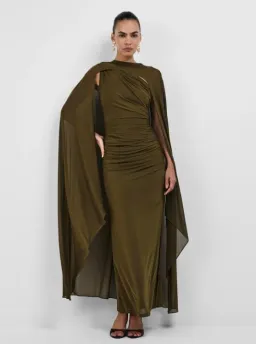 Sheike Hallie Gown Khaki Green With Cape Maxi Dress Sizes 12 for rent on The Volte - image 1