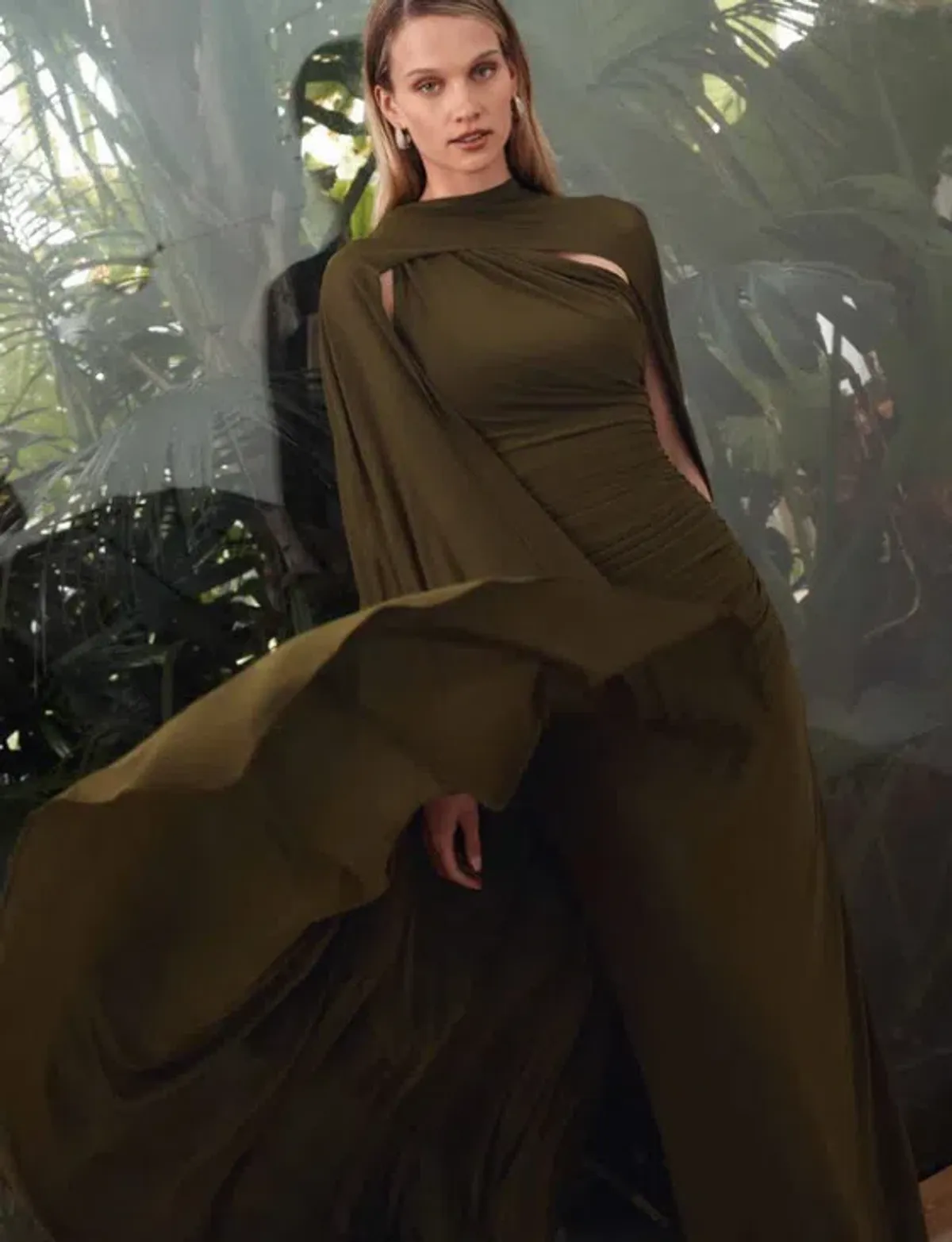 Sheike Hallie Gown Khaki Green With Cape Maxi Dress Sizes 12 - Image 3