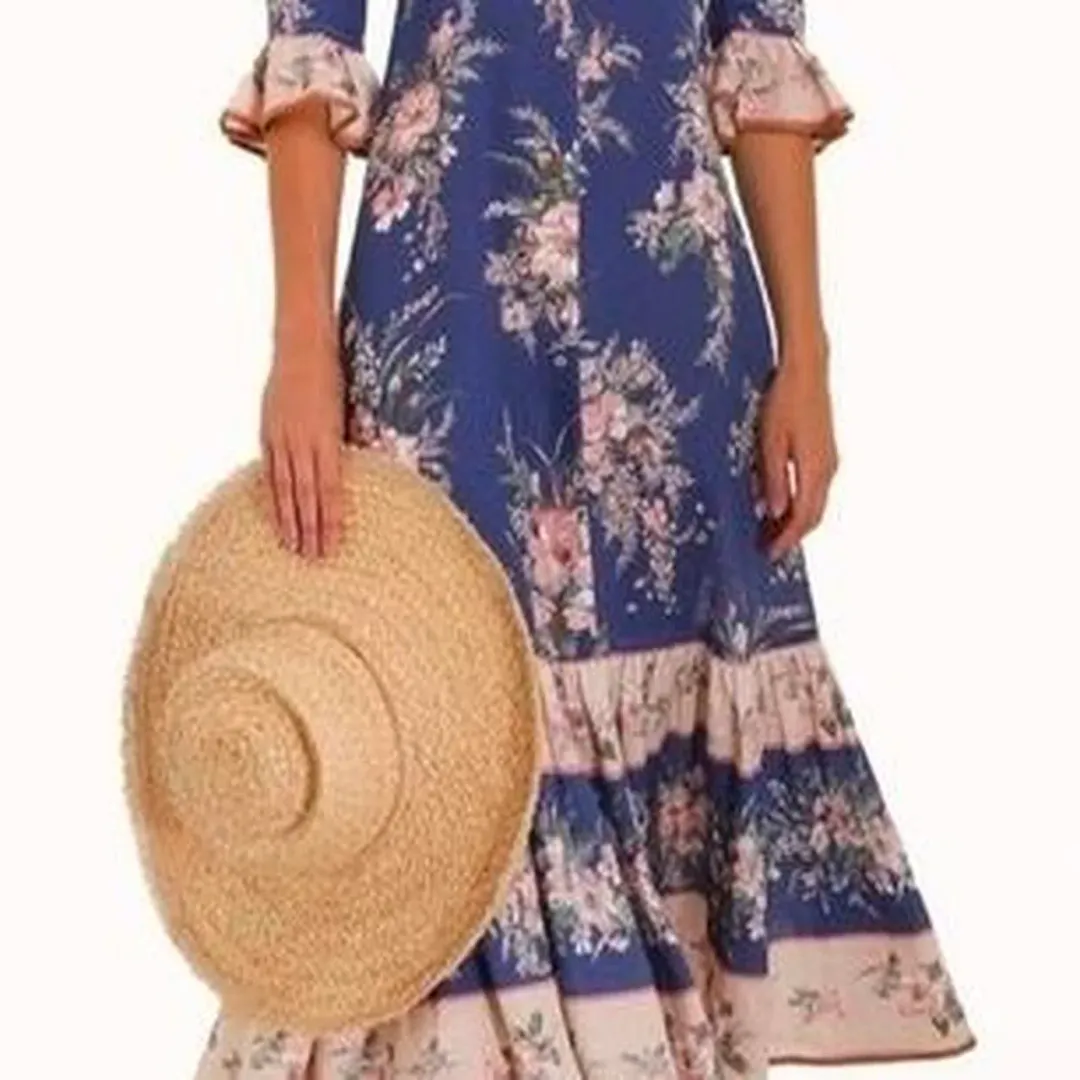 π Zimmermann Moonshine Floral Linen Maxi Dress Blue Size 0 / AU 8 π for rent on The Volte - main image