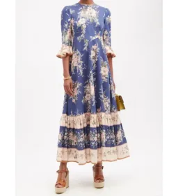 Zimmermann Moonshine Floral Linen Maxi Dress Blue Size 0/AU8 for rent on The Volte - image 2