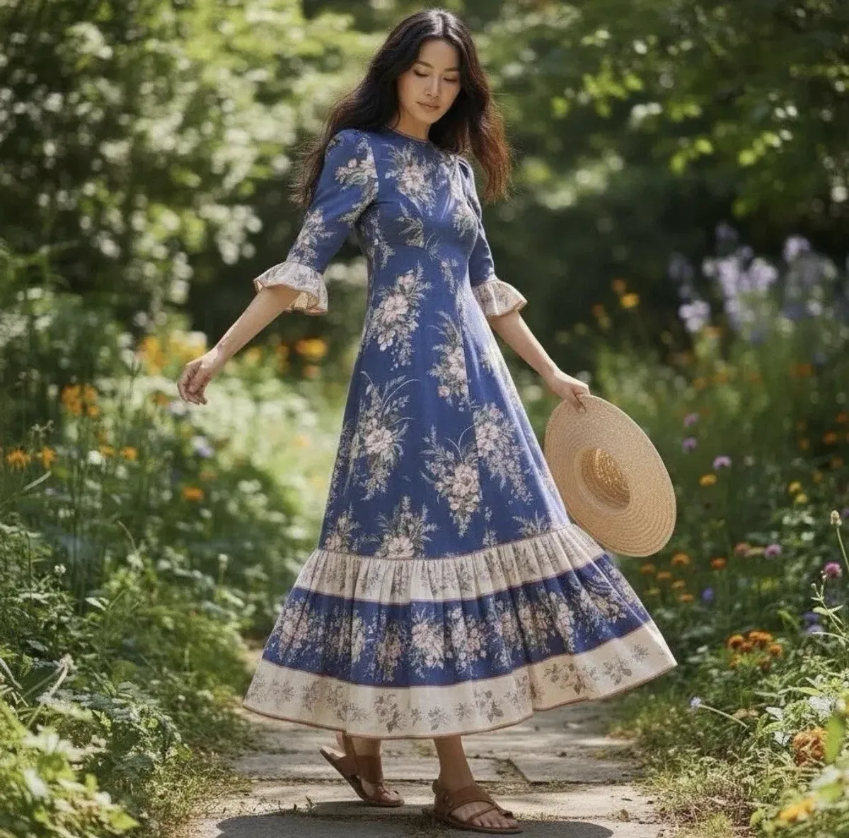 π Zimmermann Moonshine Floral Linen Maxi Dress Blue Size 0 / AU 8 π for rent on The Volte - main image