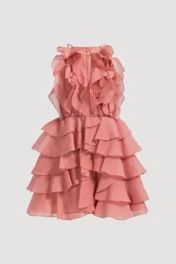 🧡 AJE Cleo Mini Dress - Size 12 - Spiced Coral Blush Pink Ruffle Tiered Dress 🧡 for rent on The Volte - image 6