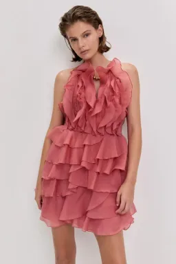 🧡 AJE Cleo Mini Dress - Size 12 - Spiced Coral Blush Pink Ruffle Tiered Dress 🧡 for rent on The Volte - image 1
